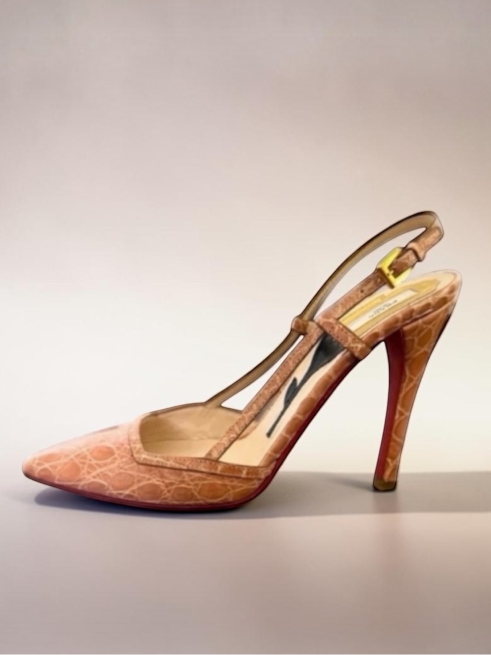 PRADA Crocodile Embossed Slingback Heels 37.5